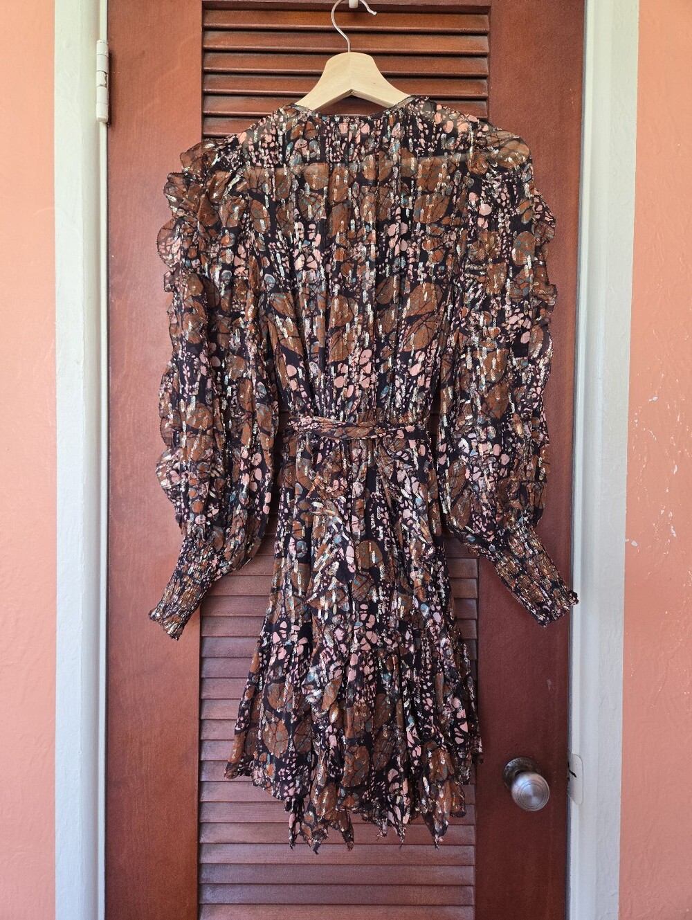 Ulla Johnson Natalia Silk-Blend Ruffled Lurex Mini Dress in Umber, Size 2 - Picture 3 of 9
